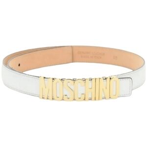 MOSCHINO Lettering Logo Leather Belt, Size 40IT, Off-White, NWT